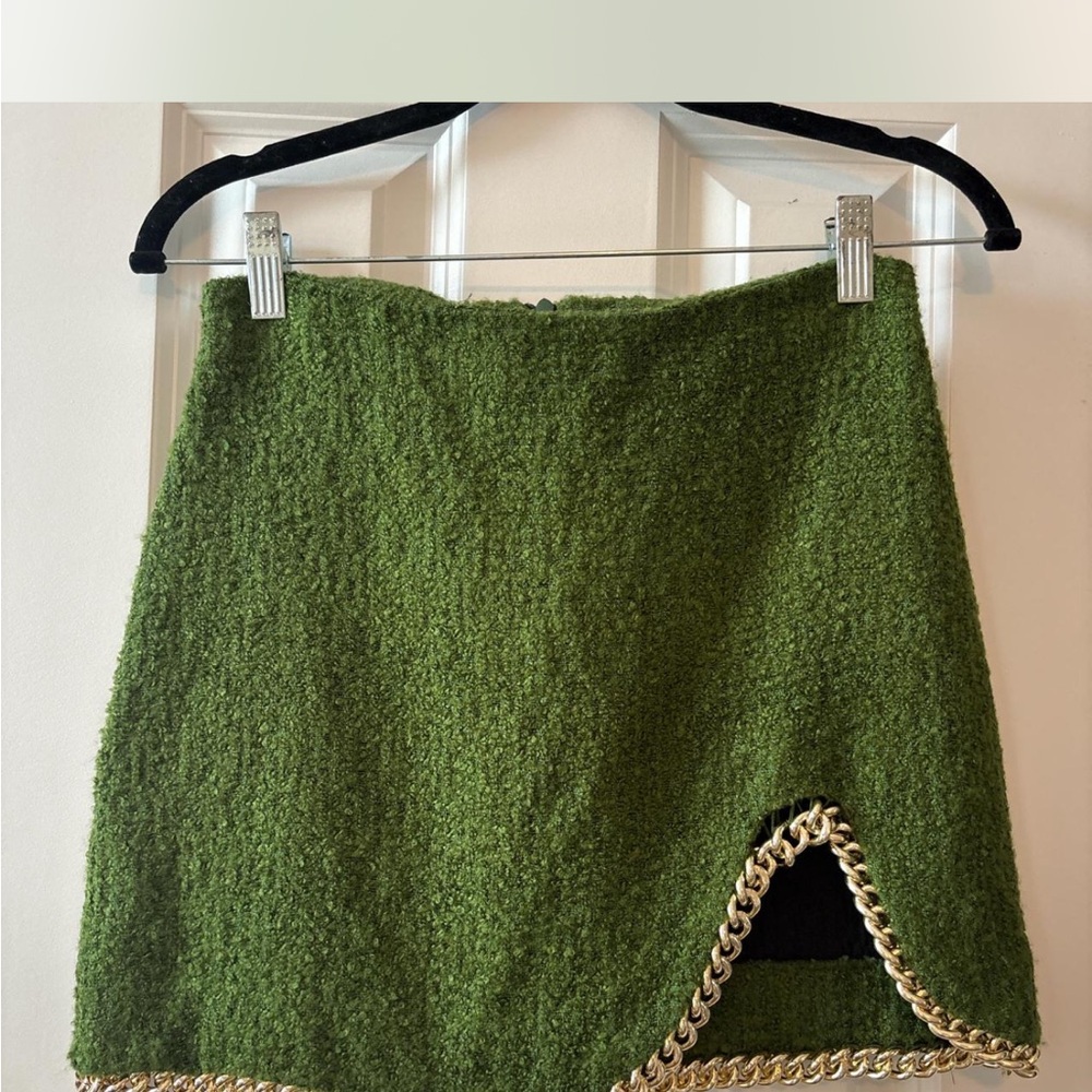 Green tweed mini skirt